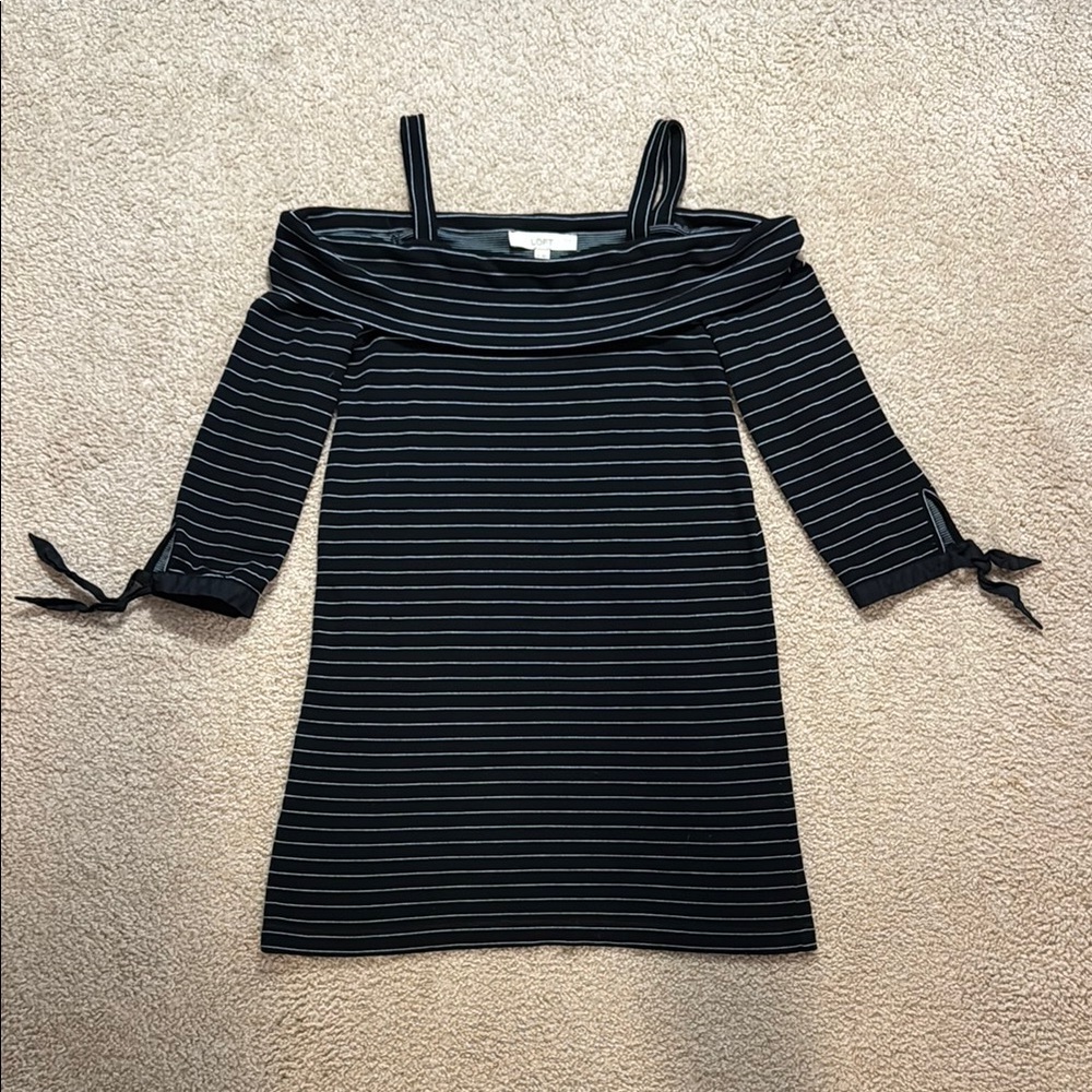 LOFT Black and White Cold Shoulder Knit Dress